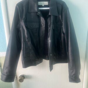 Sebby Collection Black Faux Leather Trucker Jacket with Faux Fur Lining Size XL